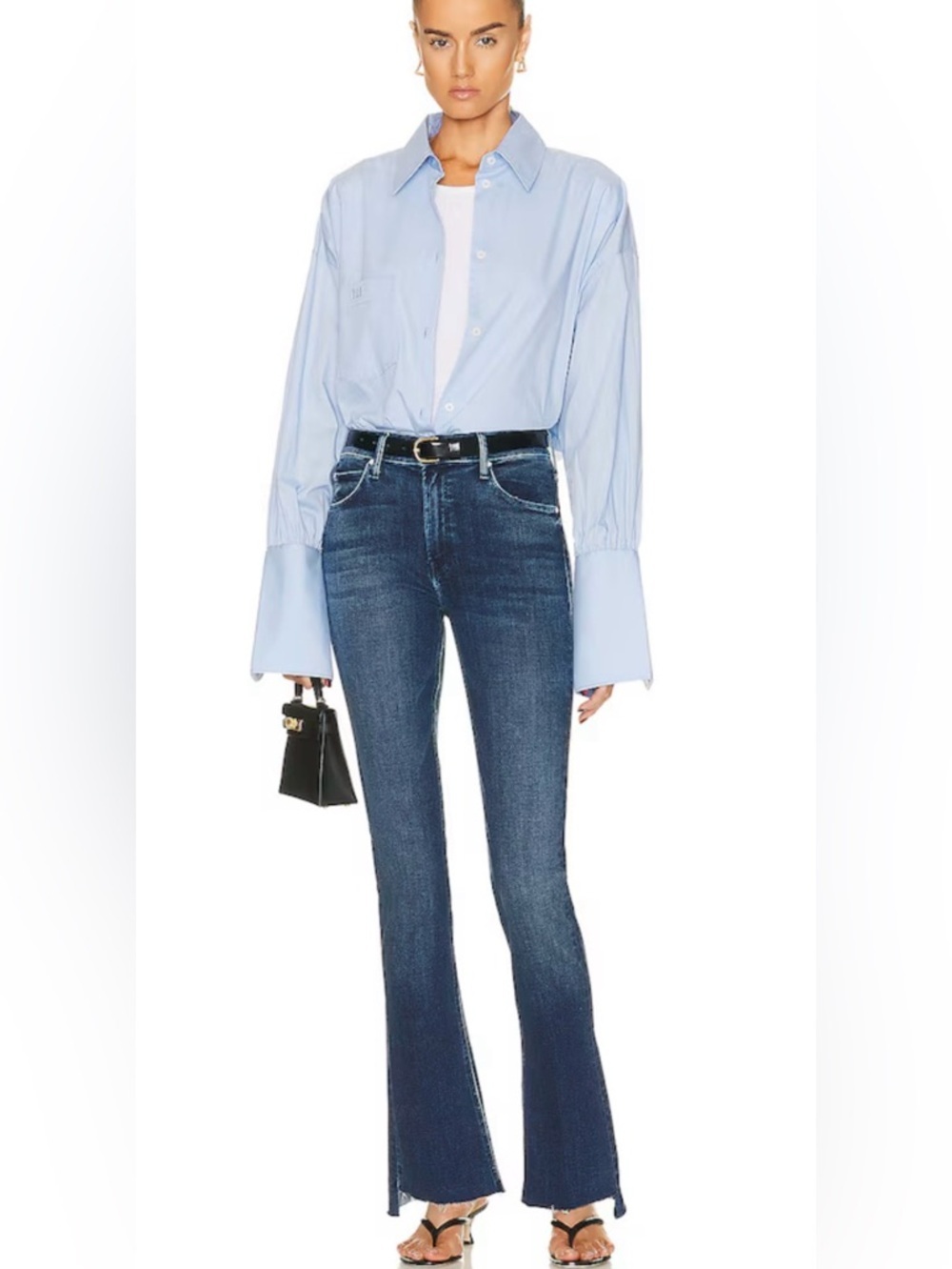 MOTHER The Runaway Step Fray Jeans Mañana Mi Amor High Rise Flare Crop, 25